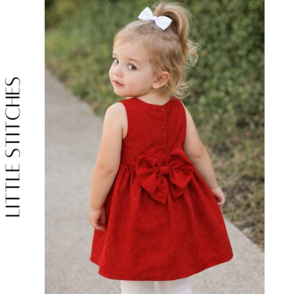 Little Stitches Girls Size 5 Red Party-Holiday Jacquard Dress